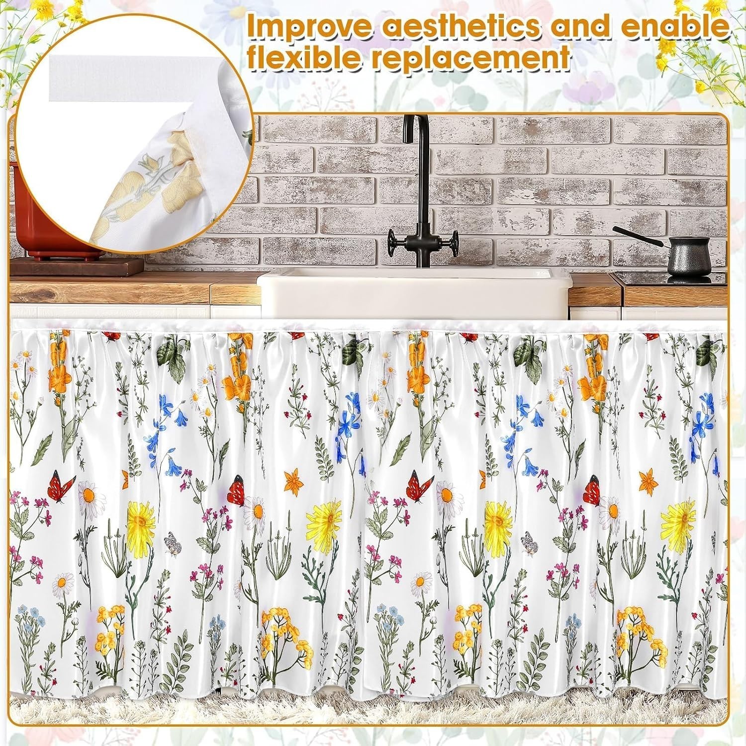 Chic 28 x 51 in Cabinet Curtain with Colorful Floral Design – Easy to Install