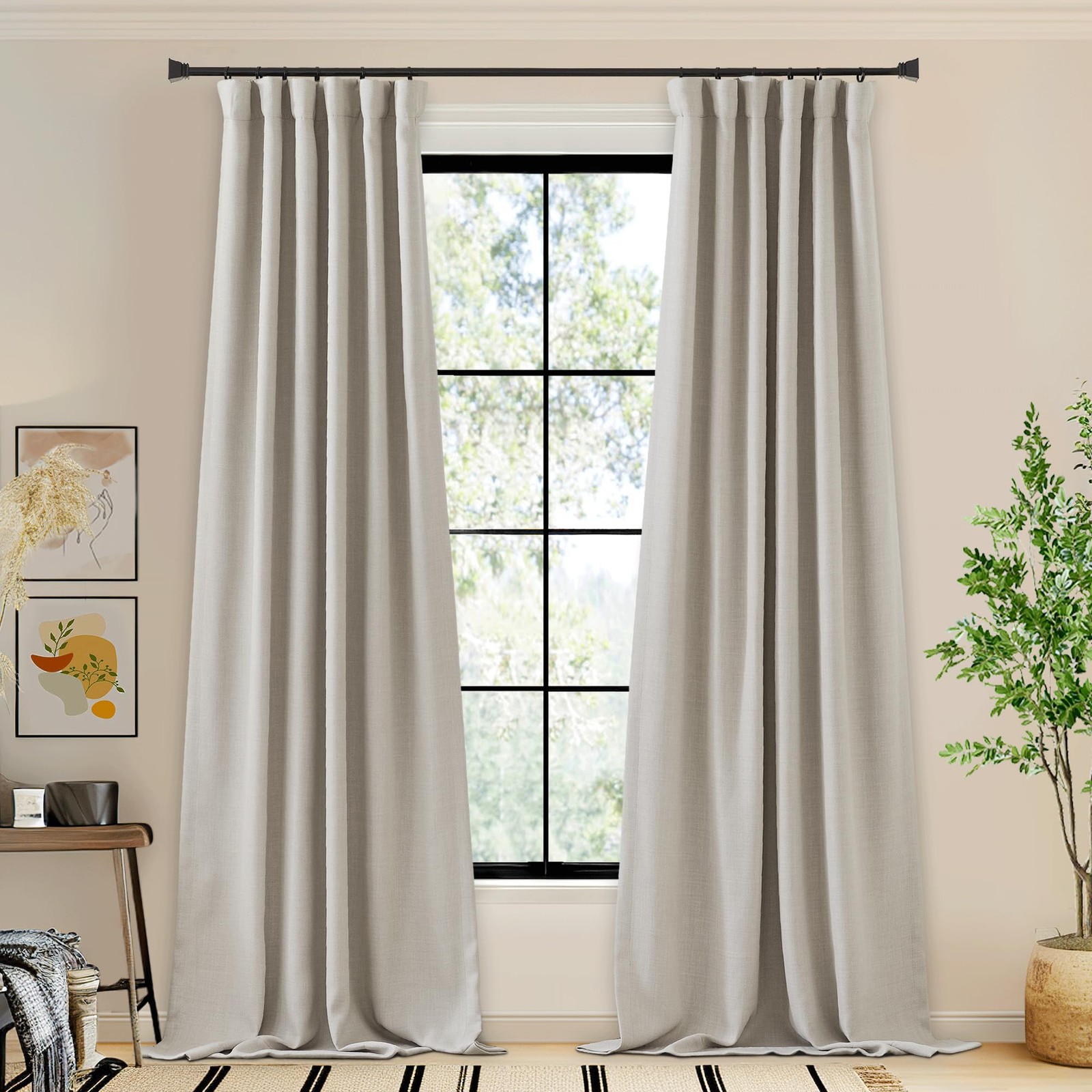 Faux Linen Angora Curtains for Living Room, Rod Pocket/Back Tab/Hook Belt Roo…