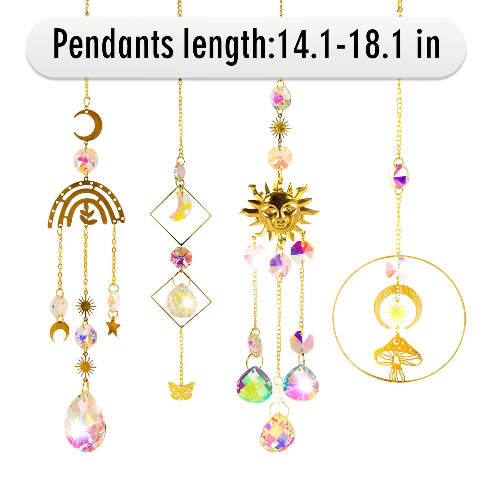 4 Pieces Crystal Suncatcher for Windows Hanging Decor Crystals Prism Golden