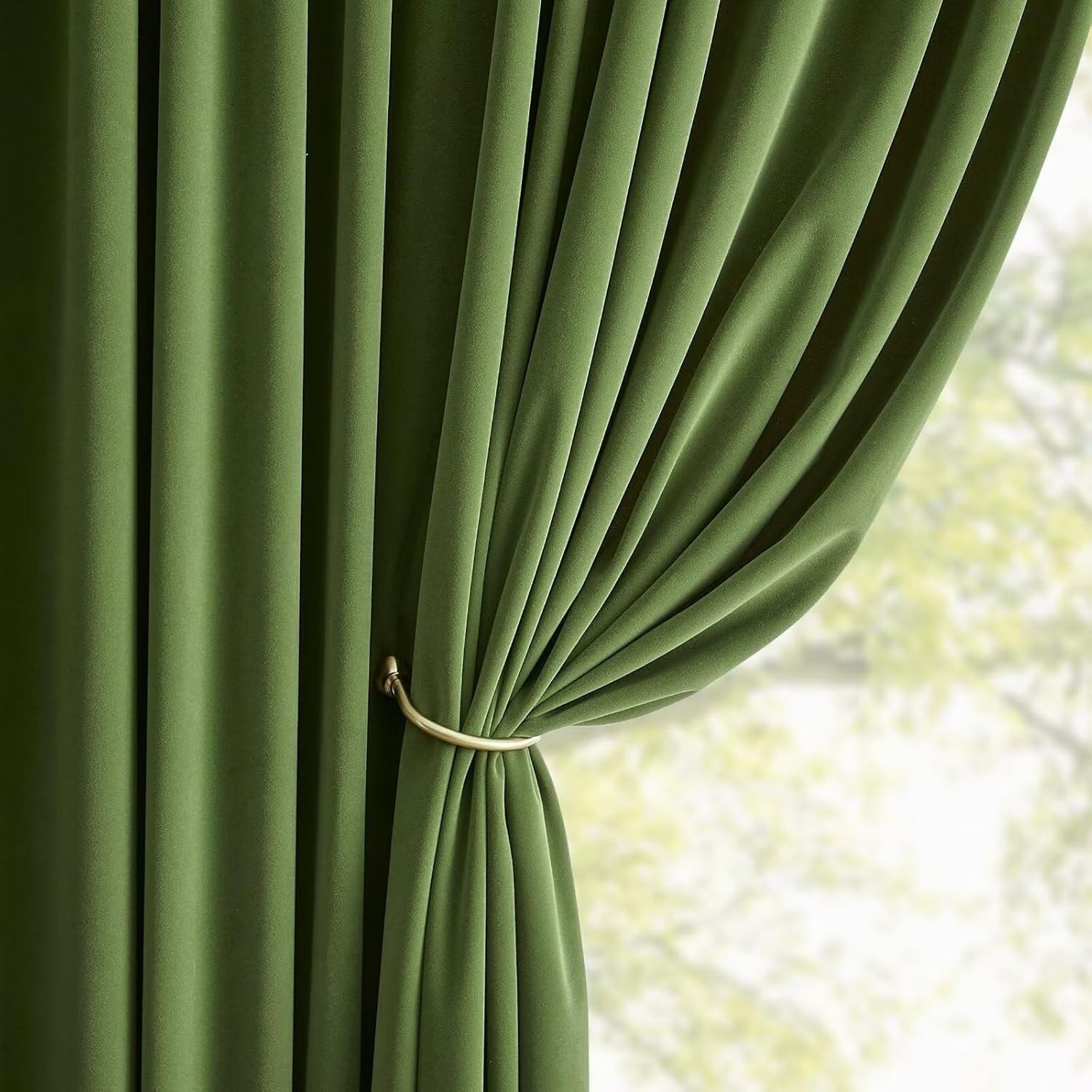 Olive Green Velvet Thermal Insulated Curtains | 2 Panels, 96 inch Length
