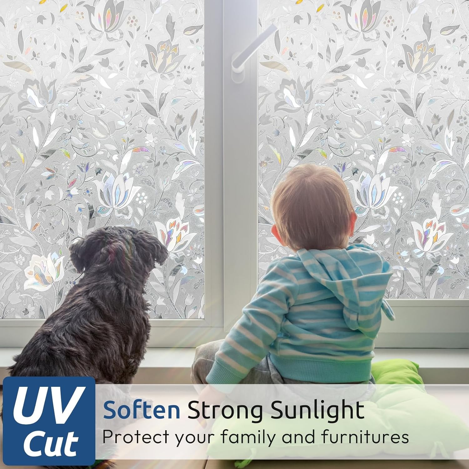 rabbitgoo Window Film Stained Glass Sticker Static Cling Tulip 35.4″ x 78.7″