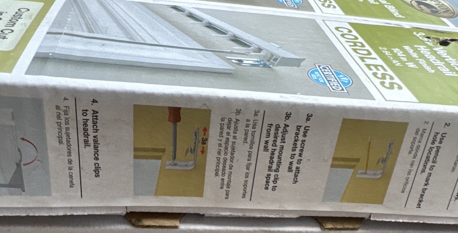 Hampton Bay 3.5in Vertical Blind Headrail 140” Wide White Finish Cordless