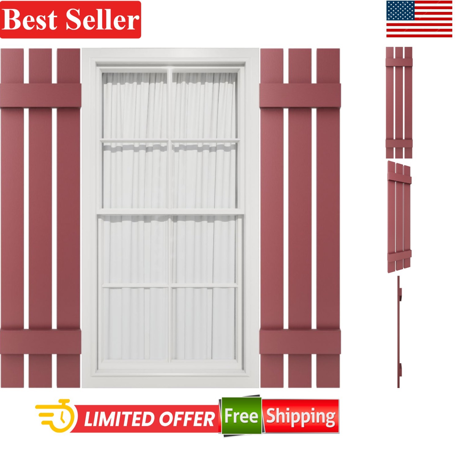 Vinyl Shutter Pair 35 Inch H x 12 Inch W Bright White Compatible With Board a…