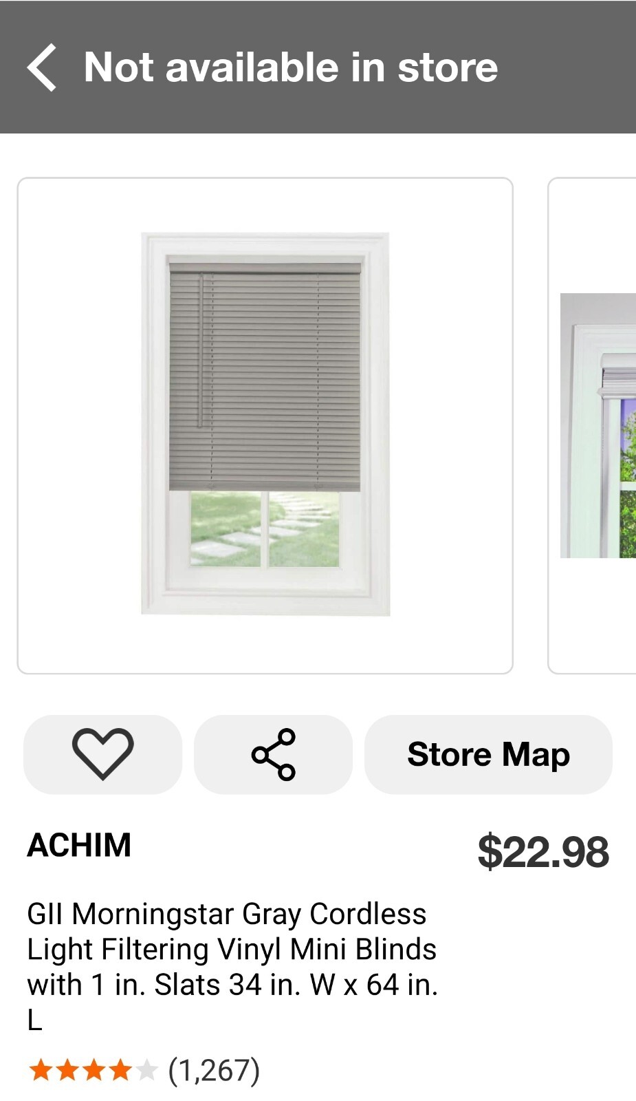 Grey Cordless Light Filtering Mini Blind – 34 in W x 64 in L, 1″ Slats
