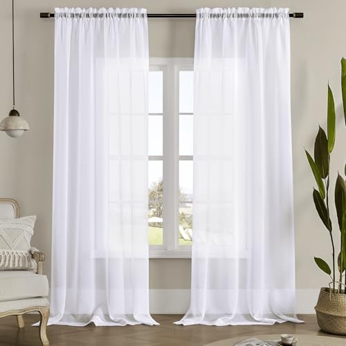 Window Curtains Sheer Curtains 108 Inches Long 2 52″W x 108″L (Pack of 2) White