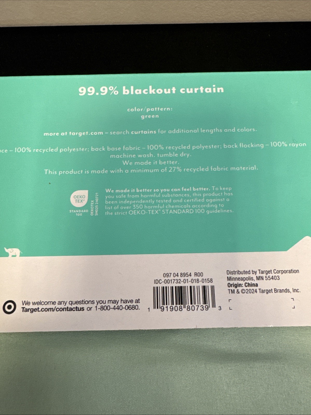 Pillowfort 99.9% Blackout Curtain Panel 42 x 84 Green Ruffle Tiered Rod Pocket