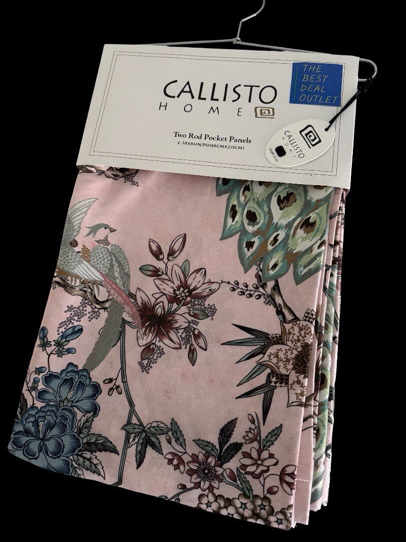 CALLISTO Window Curtains 2 Panels 38” X 84″ Peacock Birds Drapers Back Top Blush