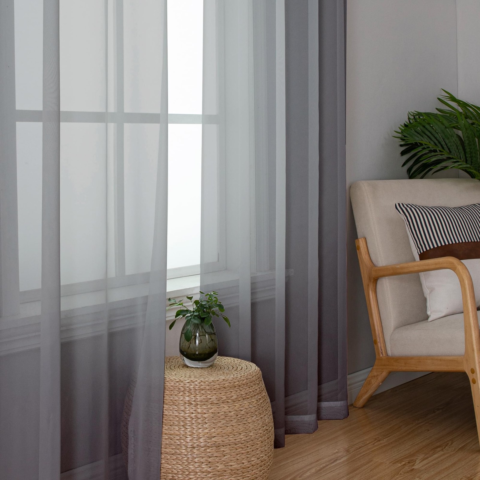 Charcoal Grey Sheer Curtains 84 Inches Long 2 Panels, Voile Airy Light Filter…