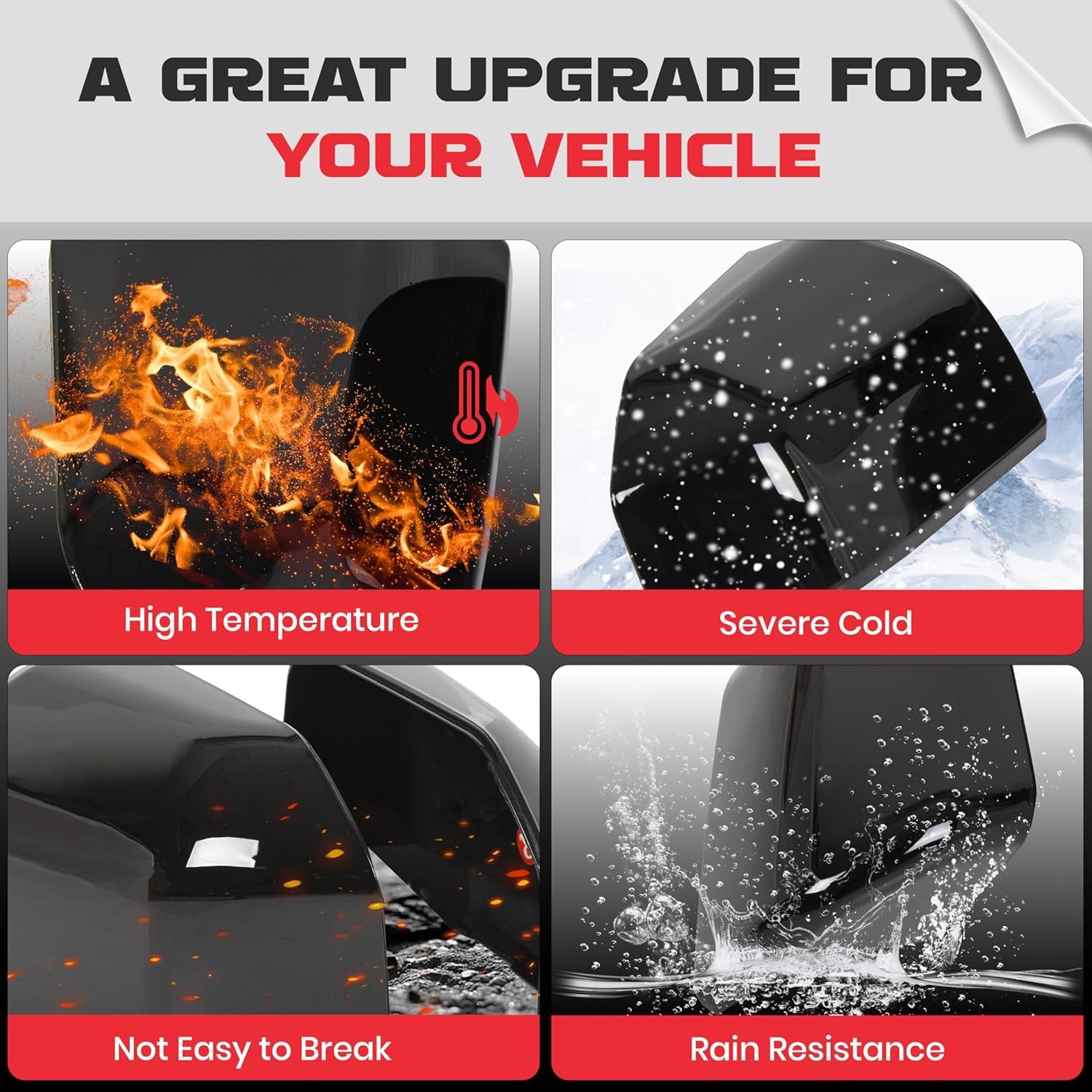 Gloss Black Side View Mirror Covers Upper Driver Passenger Pair ECOTRIC