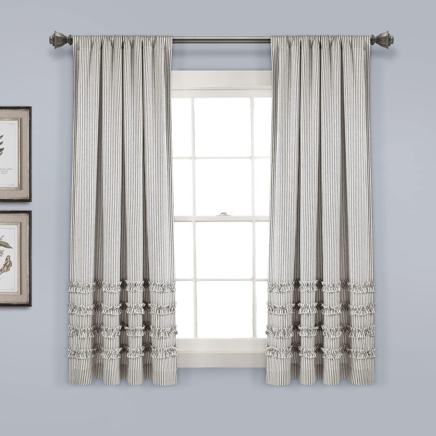 Vintage Stripe Yarn Dyed Cotton Window Curtain Panel Pair, 63″ L X 40″ W, Gray
