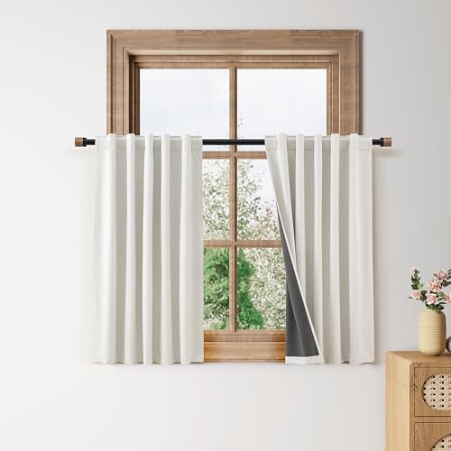100% Blackout Kitchen Linen Curtains Back Tab 30″W x 36″L (Pack of 2) Natural