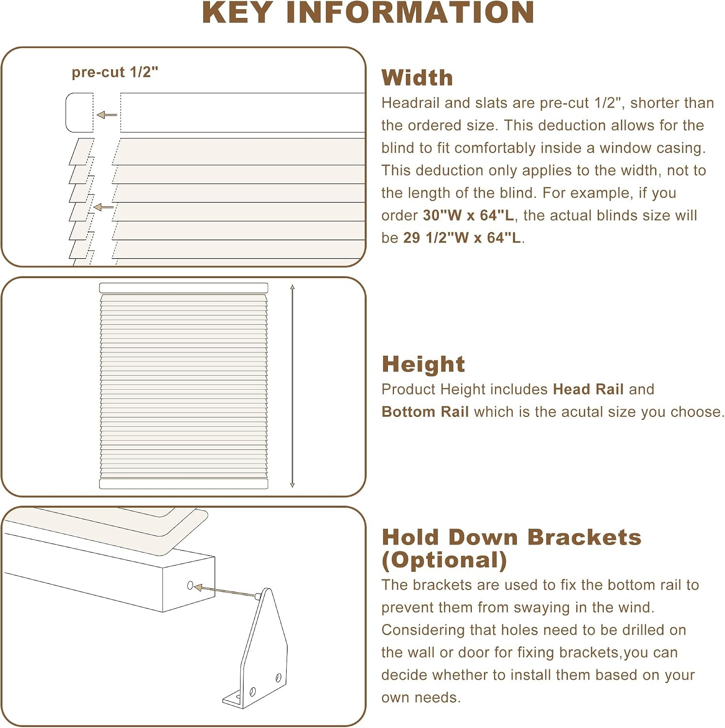 Window Blinds, 2” Cordless Blind for Indoor Windows, 35″ W X 64″ H Mini