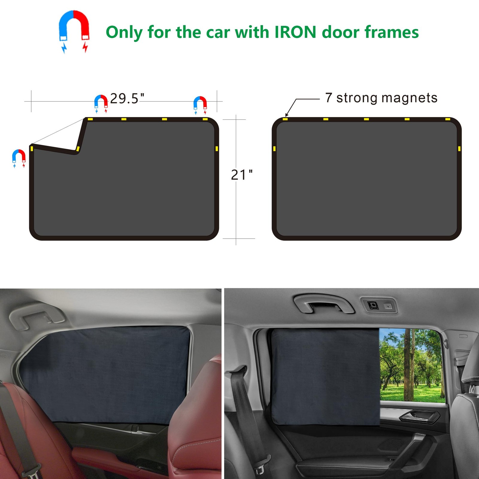 Car Side Window Sun Shades Magnetic Automotive Fron&Rear-Side Curtains, Black