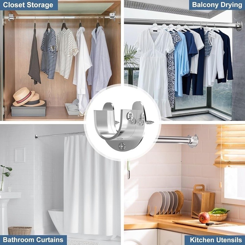 Heavy Duty Stainless Steel U-Shaped Curtain Rod Holders Wall Mount 6 Pack New