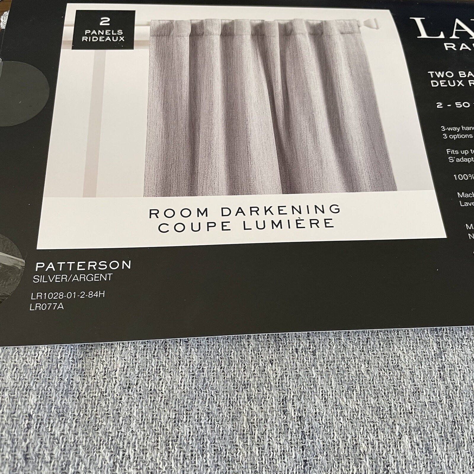 Ralph Lauren PATTERSON Silver 50×84 Room Darkening Window Curtains Back Tab
