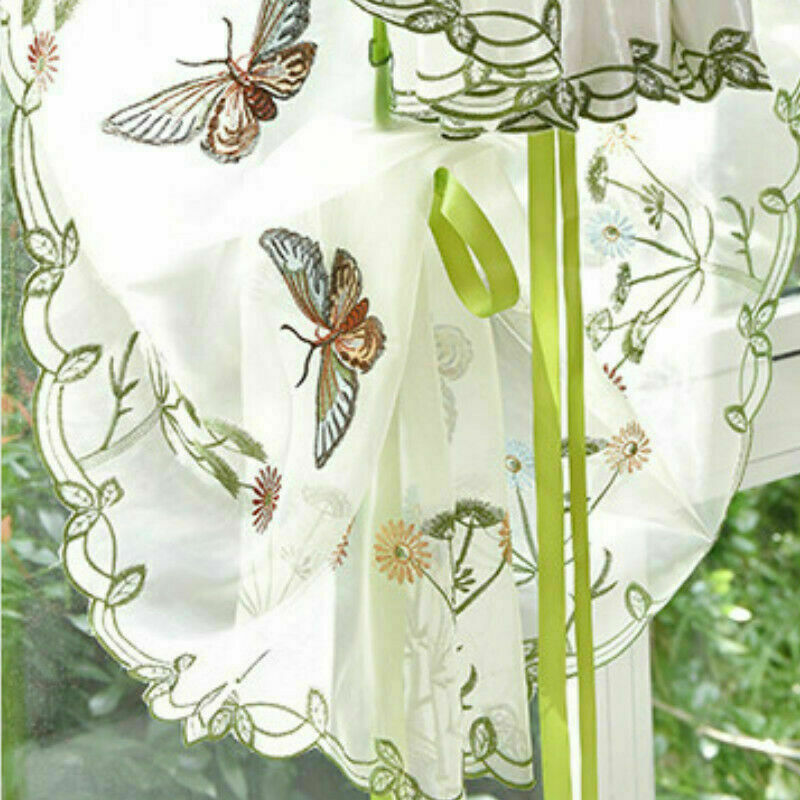 Sheer Window Curtain Tulle Blind Butterfly Embroidery Kitchen Balcony Home Decor