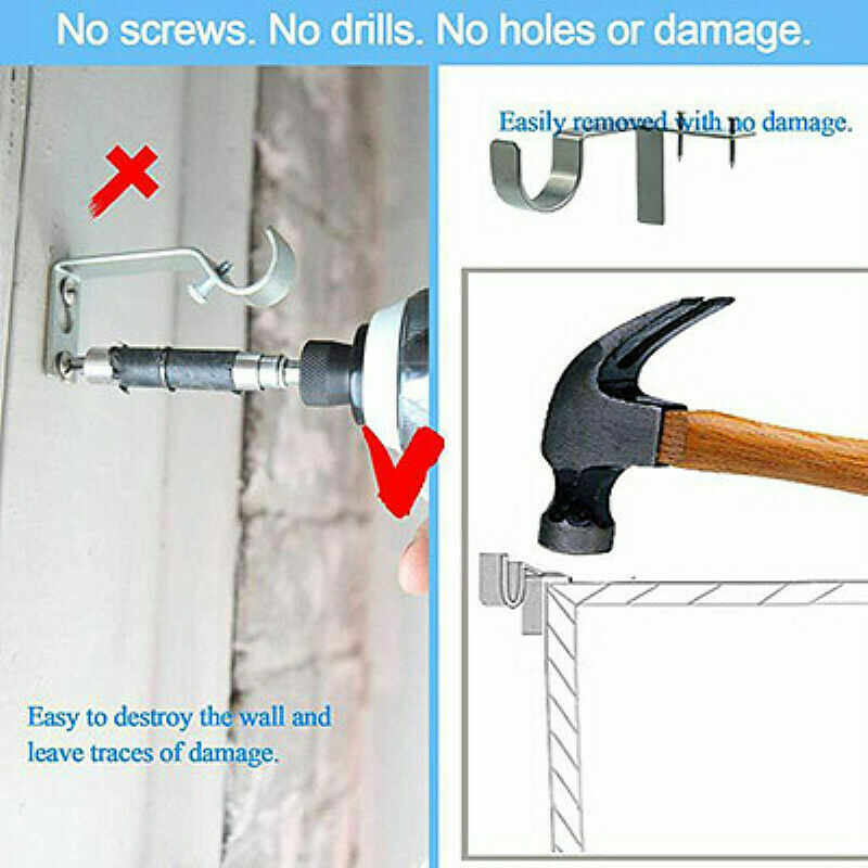 2-6pc Curtain Pole Brackets No Drill Curtain Rod Holder Into Wooden Window Frame