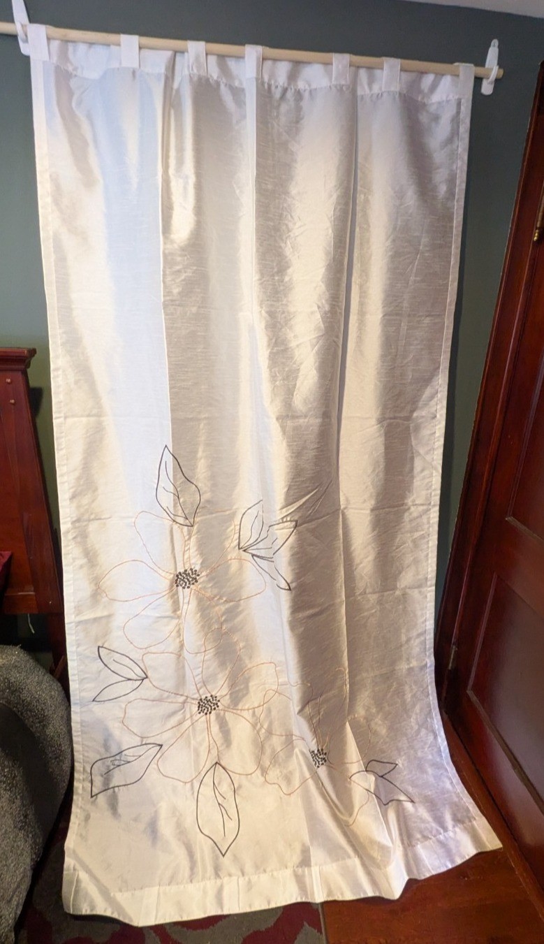 White Contemporary Drapes 2 Panels Large Embroidered Flowers Curtains 55 x 84