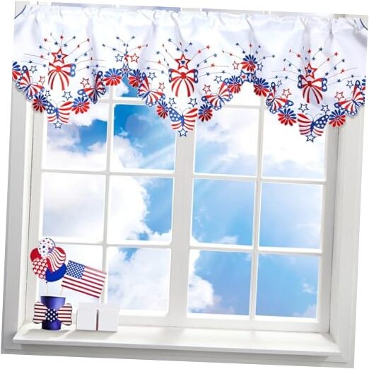 Embroidered Patriotic Kitchen Curtains Valances 58 x 14 Inch Independence Day
