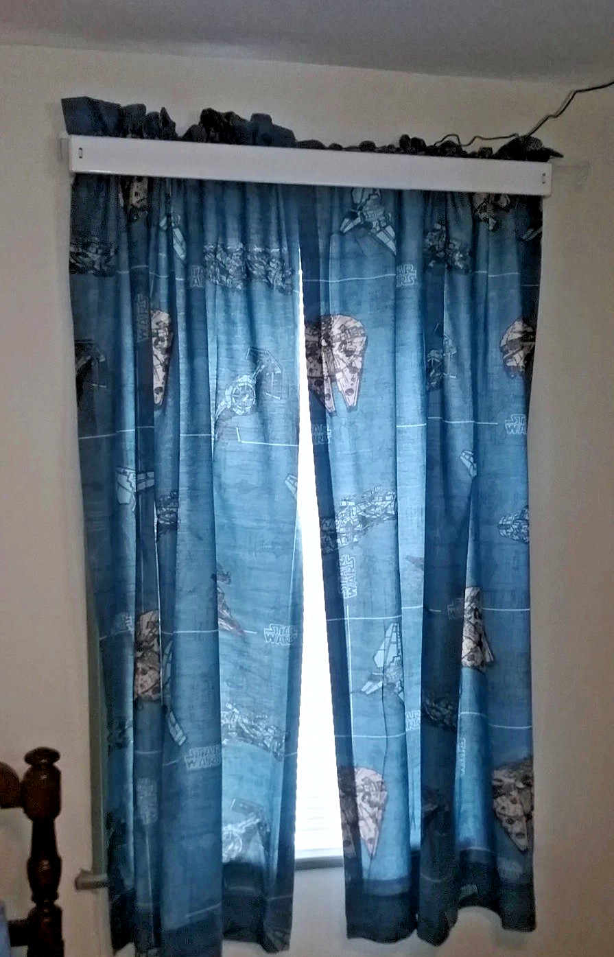 1997 Star Wars 2 Valance + 4 Panel Curtains Blue blueprint Millennium Falcon