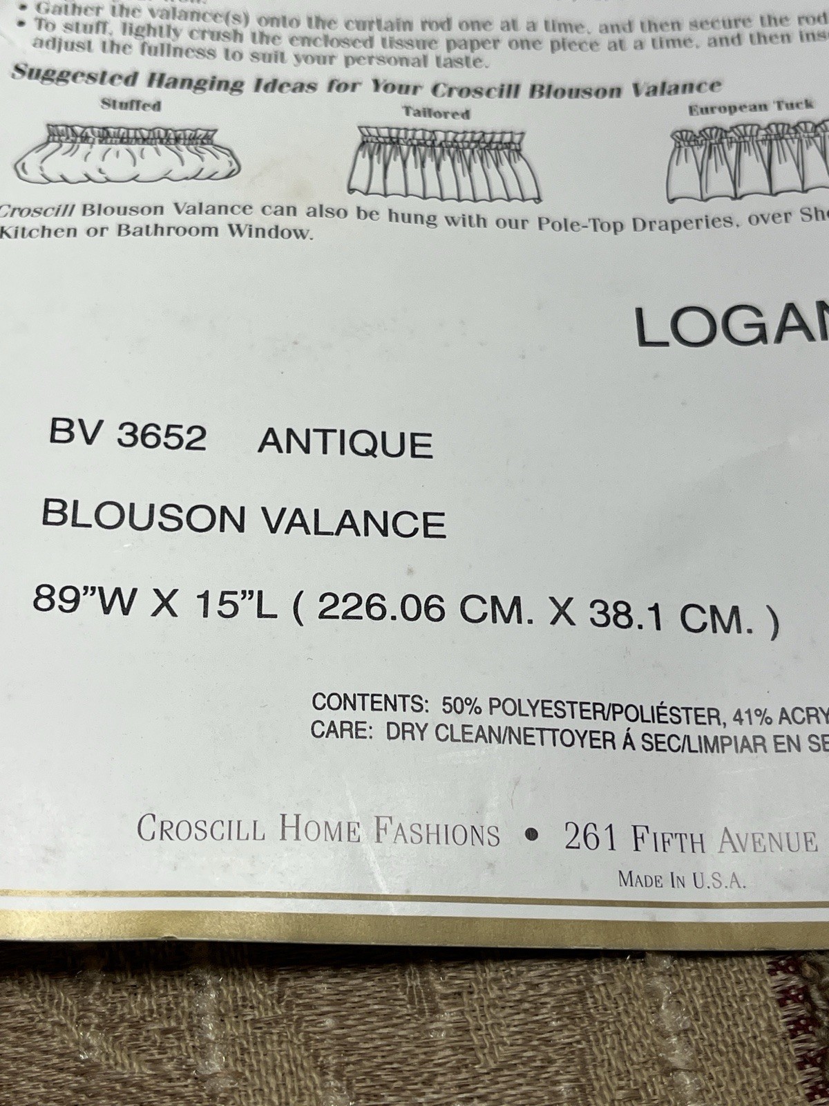 Croscill Blouson Valance 89”x15” Logan Gold BV3652 Antique