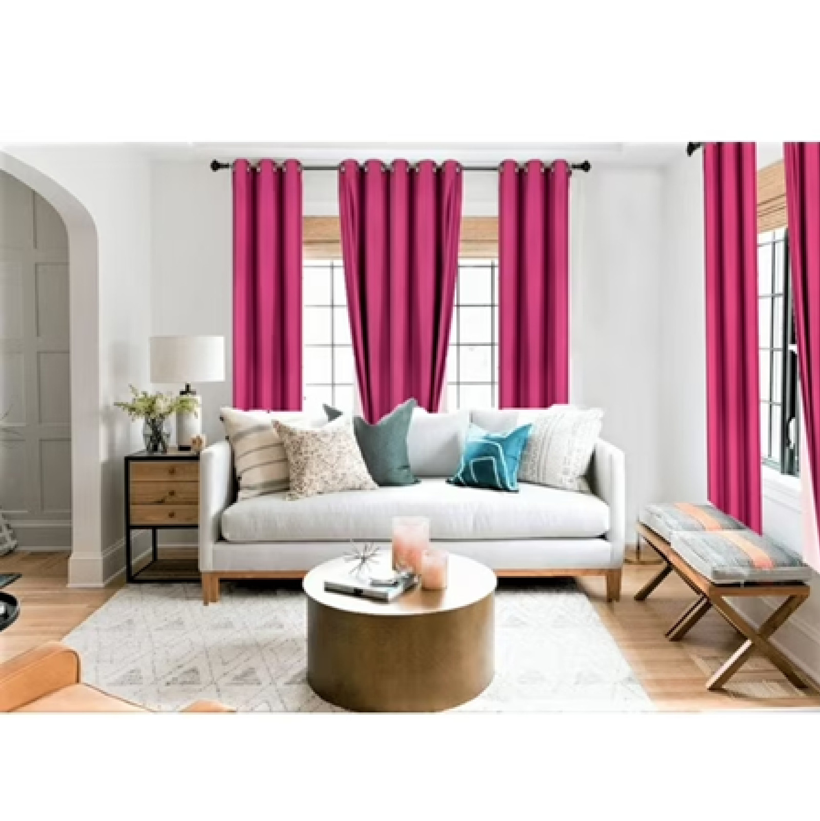Gorgeous Home Linen Adam Set of 2 Grommet Top Panels, Hot Pink Faux Silk