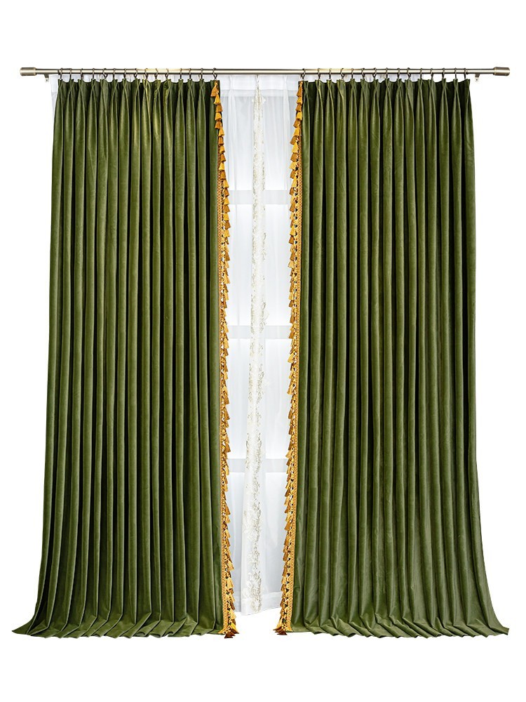 Custom retro American green flannel bedroom velvet cloth curtain tulle M1843
