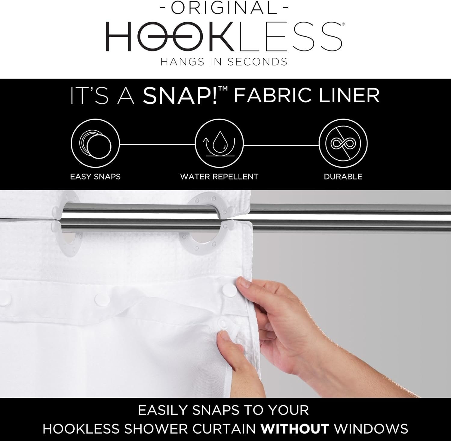 It’s A Snap Polyester Fabric Snap-in Replacement Shower Curtain Liner W/ Magnets