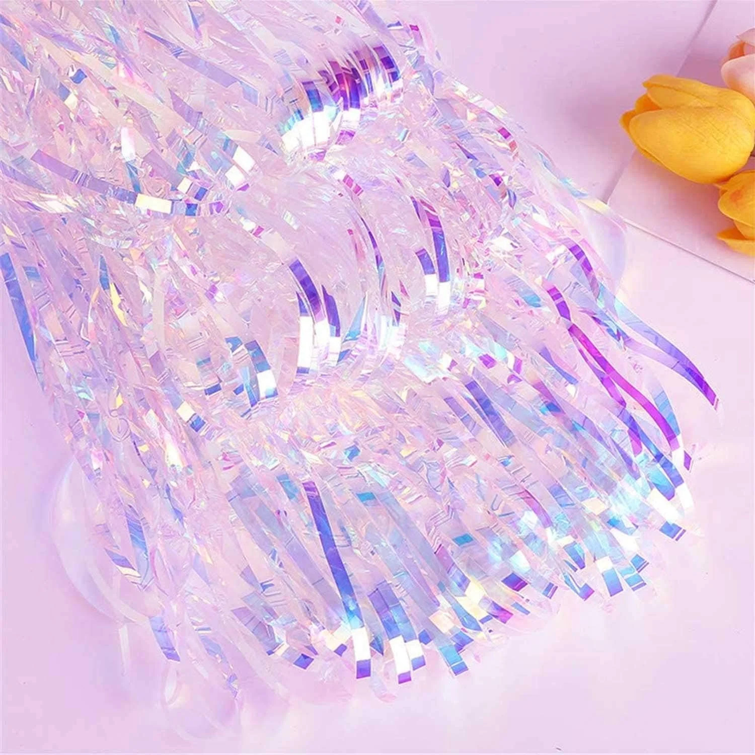 FECEDY 2pcs 3ft x 8.3ft Shiny Corlorful Metallic Tinsel Foil Fringe Curtains Pho