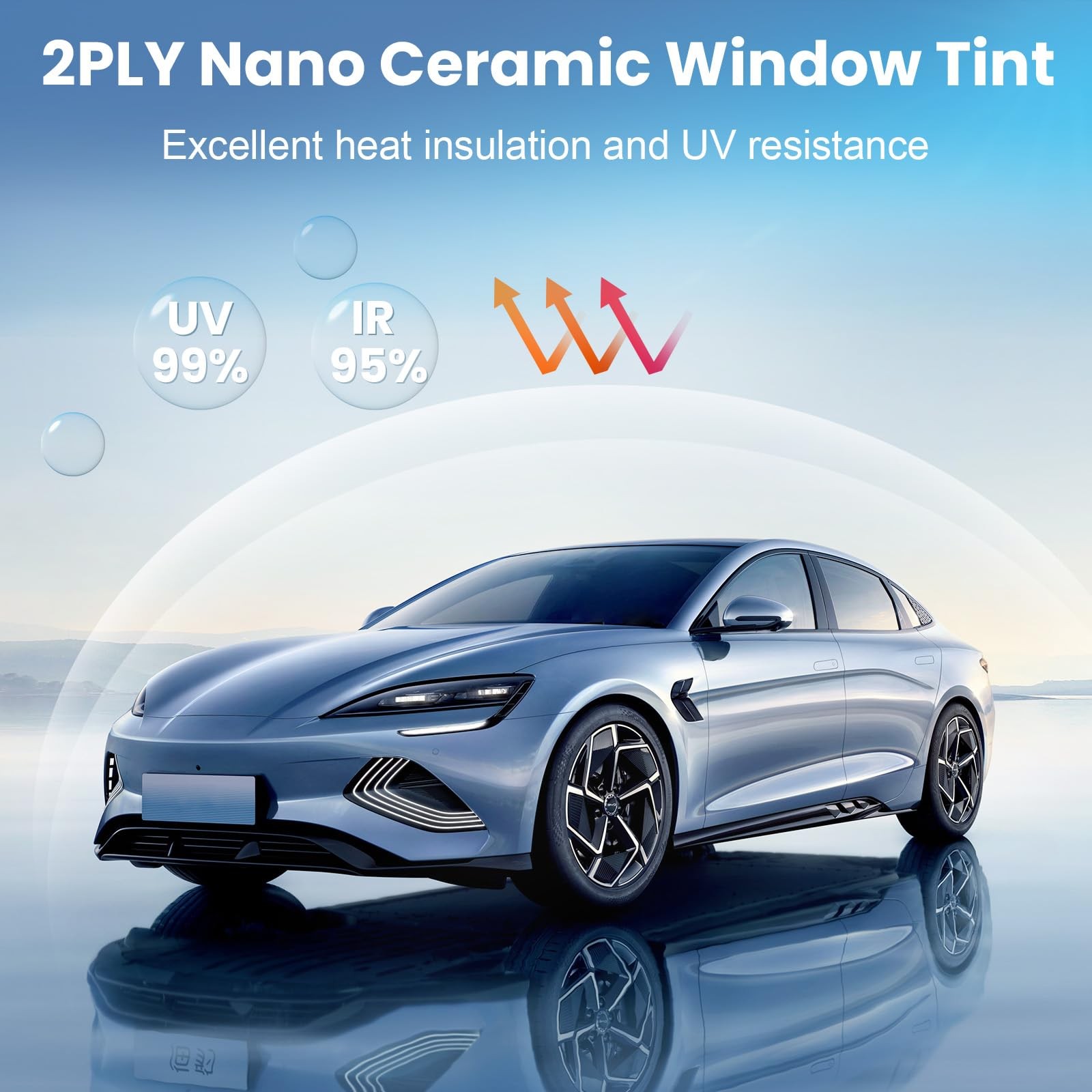 Car Window Tint 20% VLT 24 in x 100’Ft Nano Ceramic Window Tint Roll, 2 Ply Auto