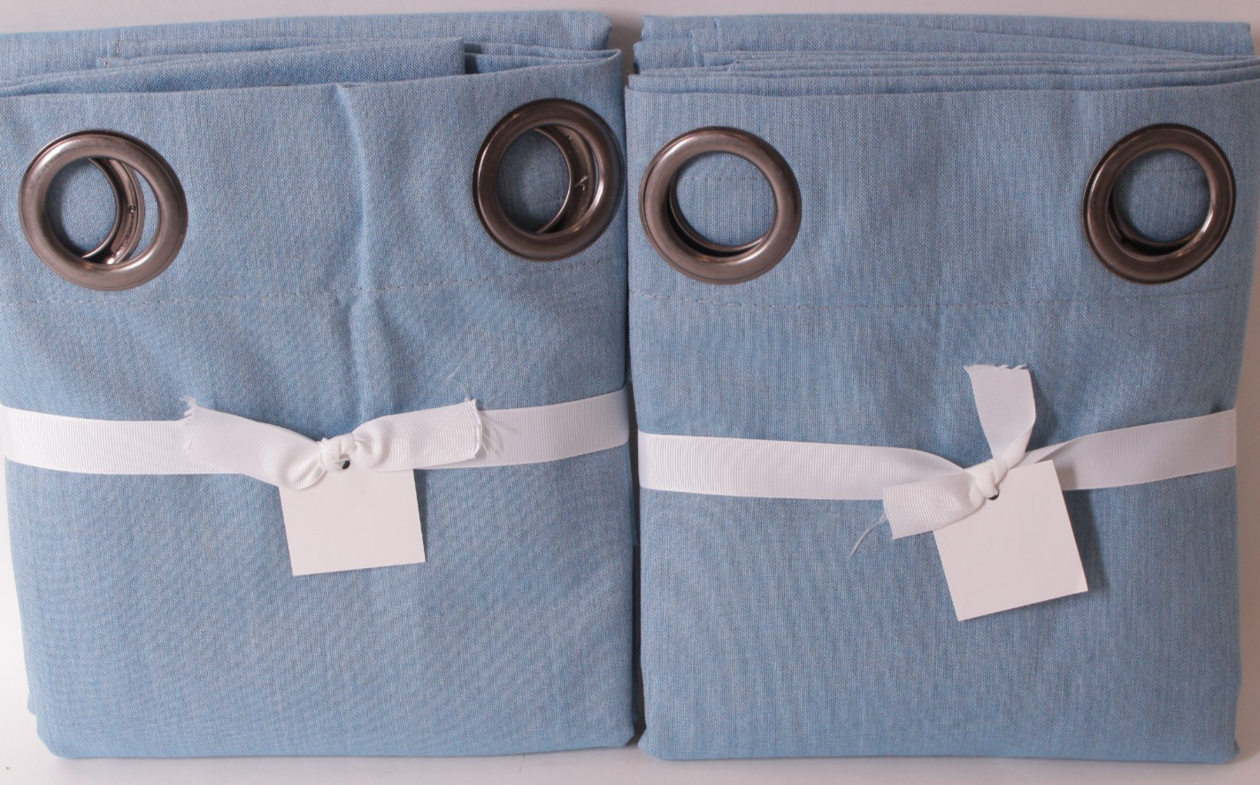 set/2 Pottery Barn Sunbrella Outdoor Grommet Curtains 50×96 cast chambray blue