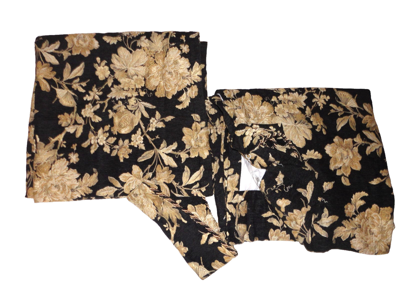 CROSCILL Pomegranate Chenille Black tan GOLD FLORAL chenille (2) PANELS 40X84