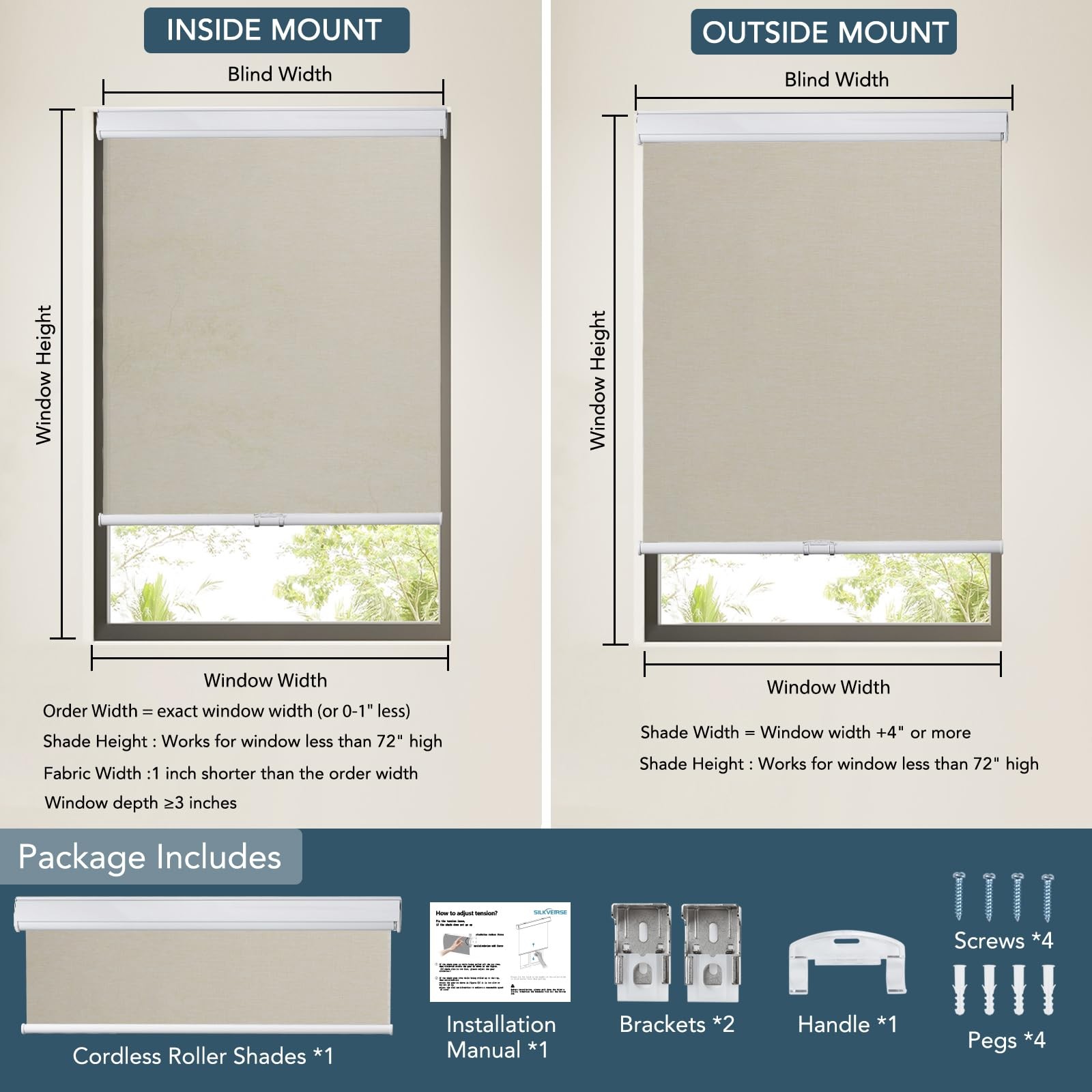 Roller Window Shades Free-Stop Cordless Blackout Blinds, Thermal Insulated Pu…