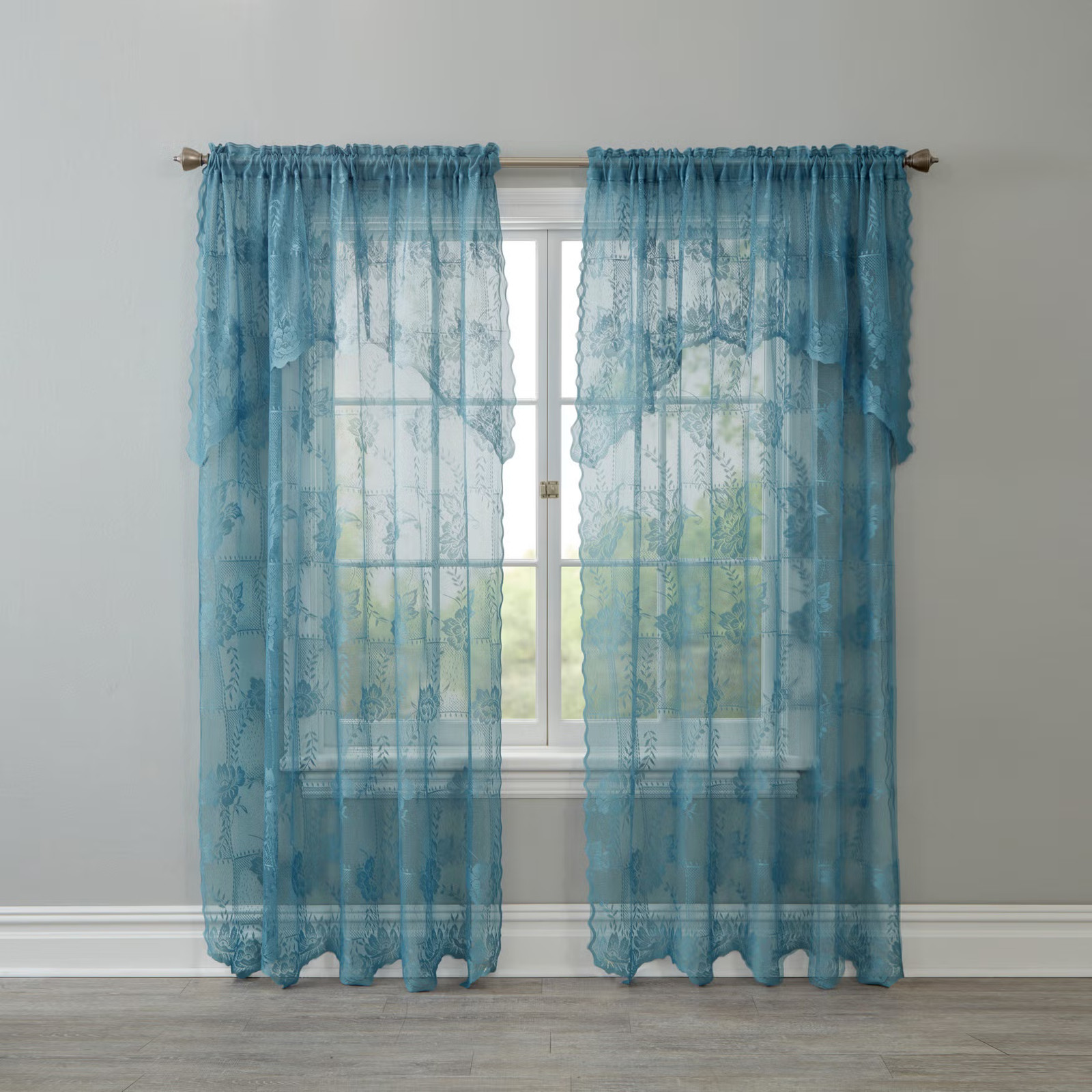 BrylaneHome Ella Floral Lace Panel With Attached Valance