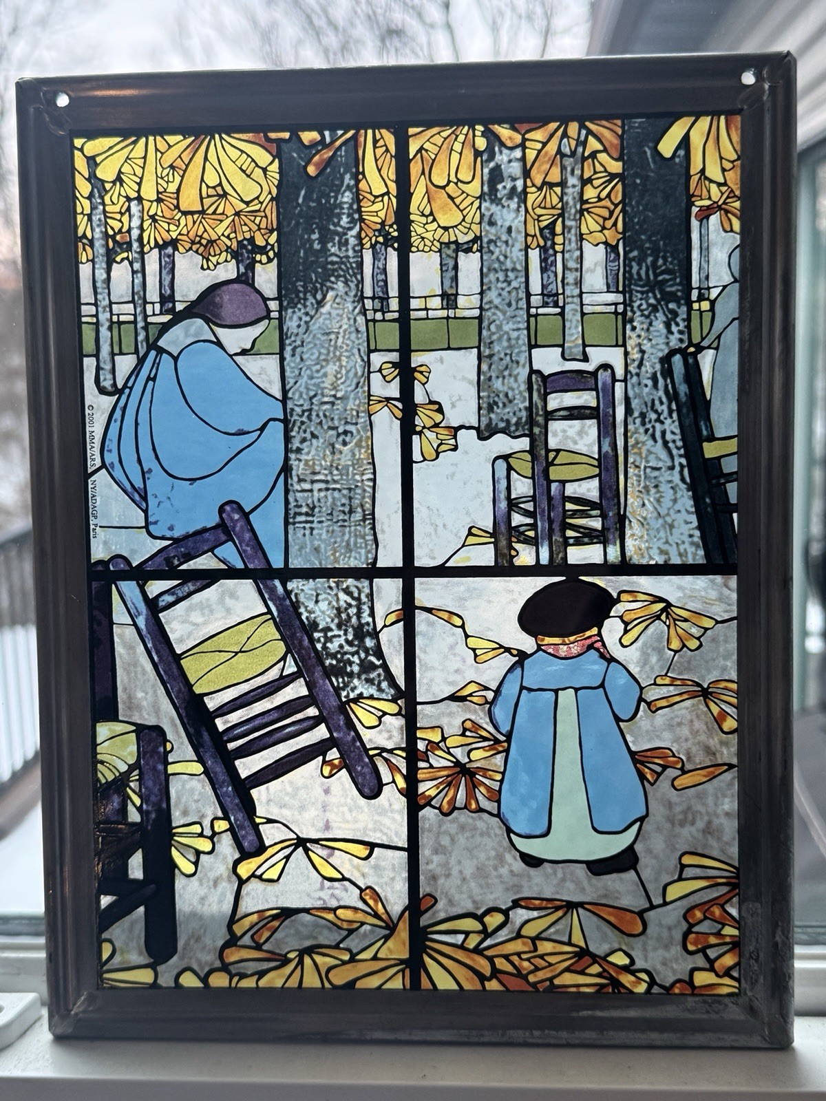 VINTAGE Stained Glass Window KER XAVIER Louis Comfort Tiffany 2001 MMA/ARS Copy
