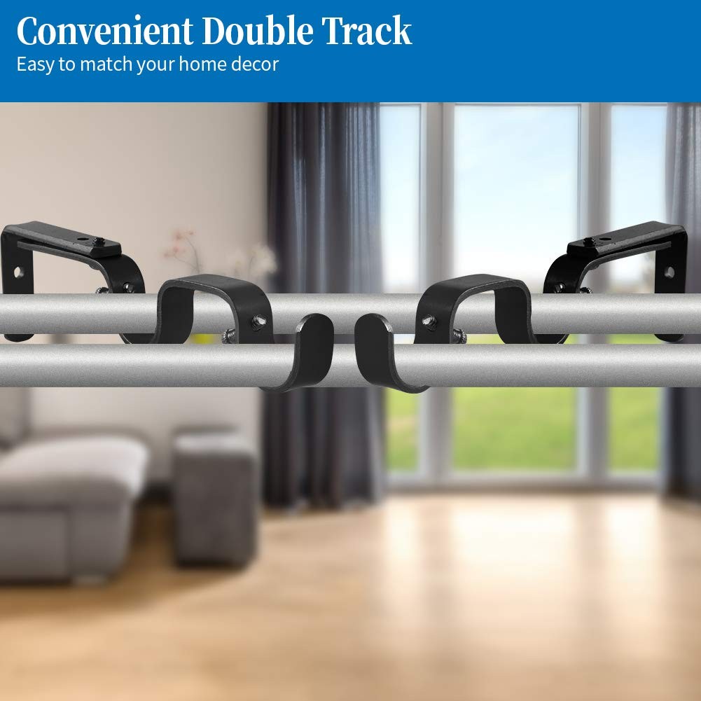 4 PCS Black Heavy Duty Curtain Rod Brackets Adjustable Double Holder For 1″