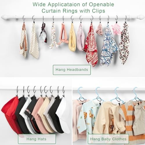 “Openable Curtain Rings with Clips & Hooks, 1.26” Interior Diameter, Set of 36 –