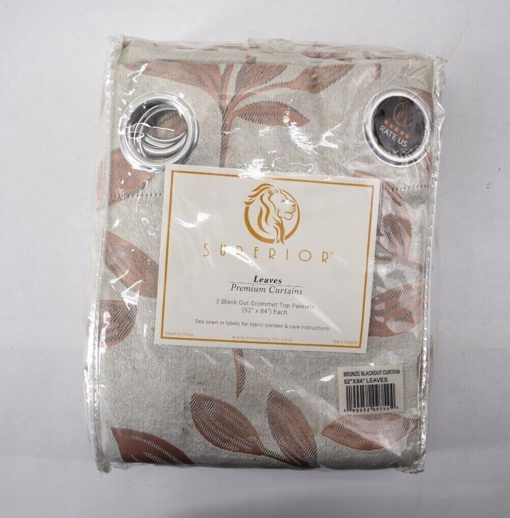Superior Bronze Leaves Design Blackout Grommet Top 2-Panel Curtain 52″ x 84″