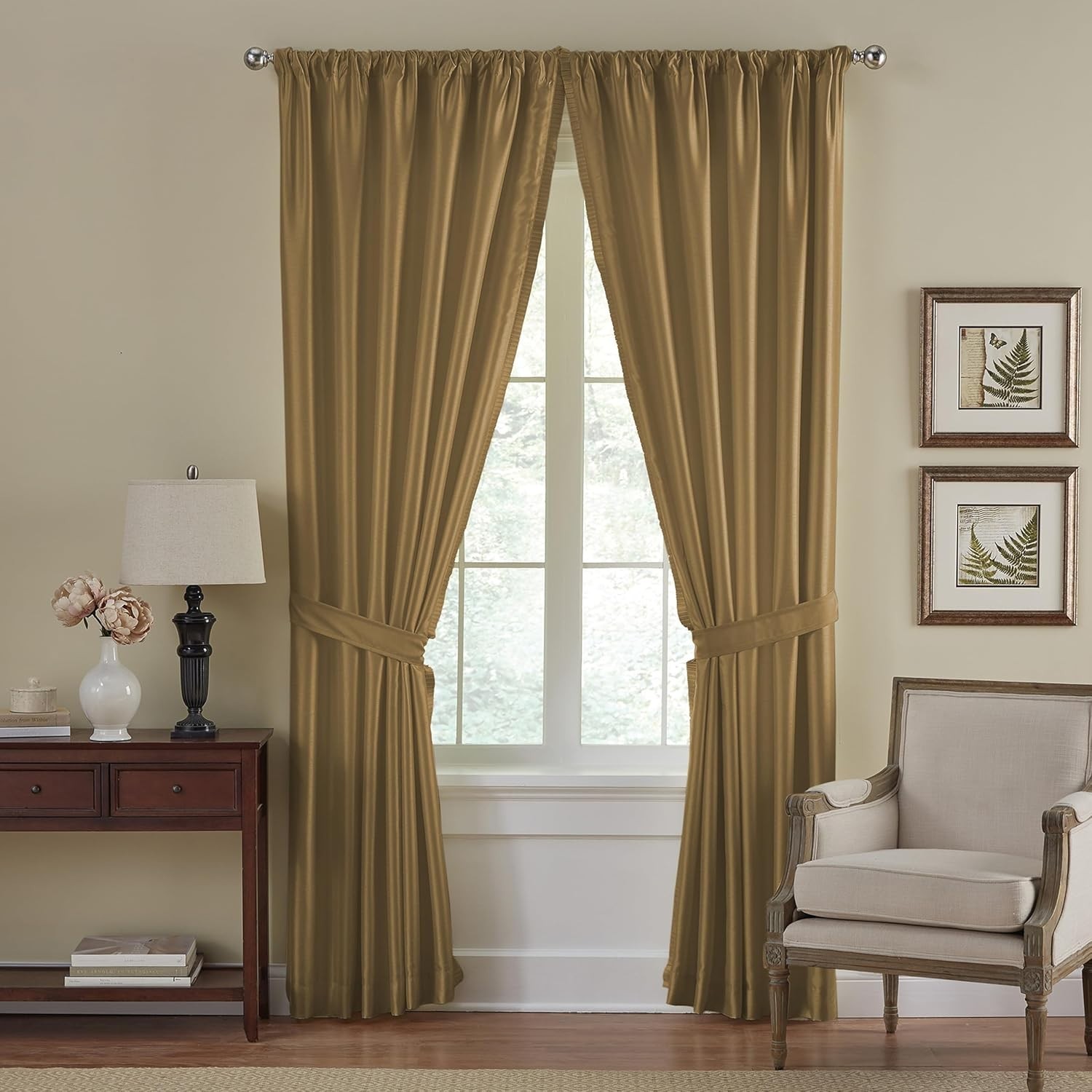 Elrene Home Fashions Versailles Faux-Silk Room-Darkening Curtain Panel, Blackout