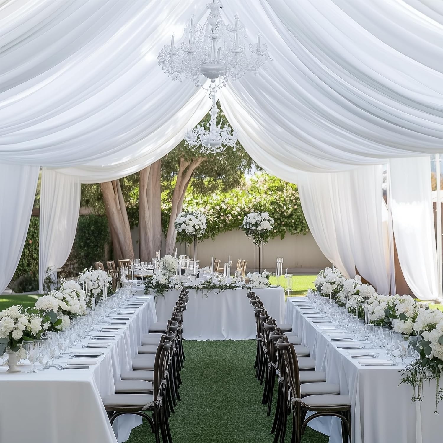 50Ft White Ceiling Drapes – 10 Panels for Weddings, Parties & Events