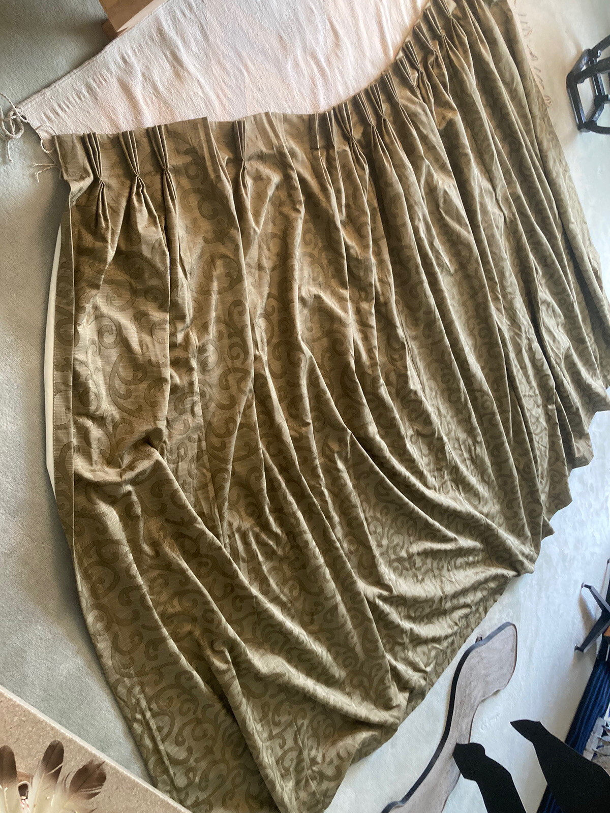 Custom Drapes Moss Green Golden 185”W x 99”L Triple Pinch Pleats Blackout Lined