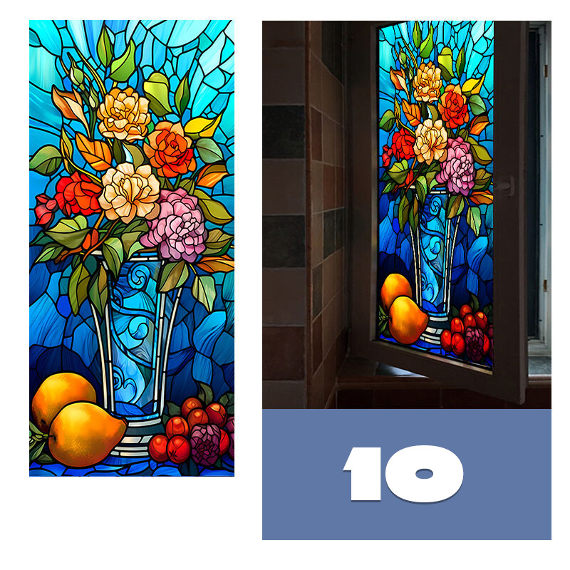 Colorful Stained Glass Film Modern Art European Decor Privacy 40x100cm/45x120cm