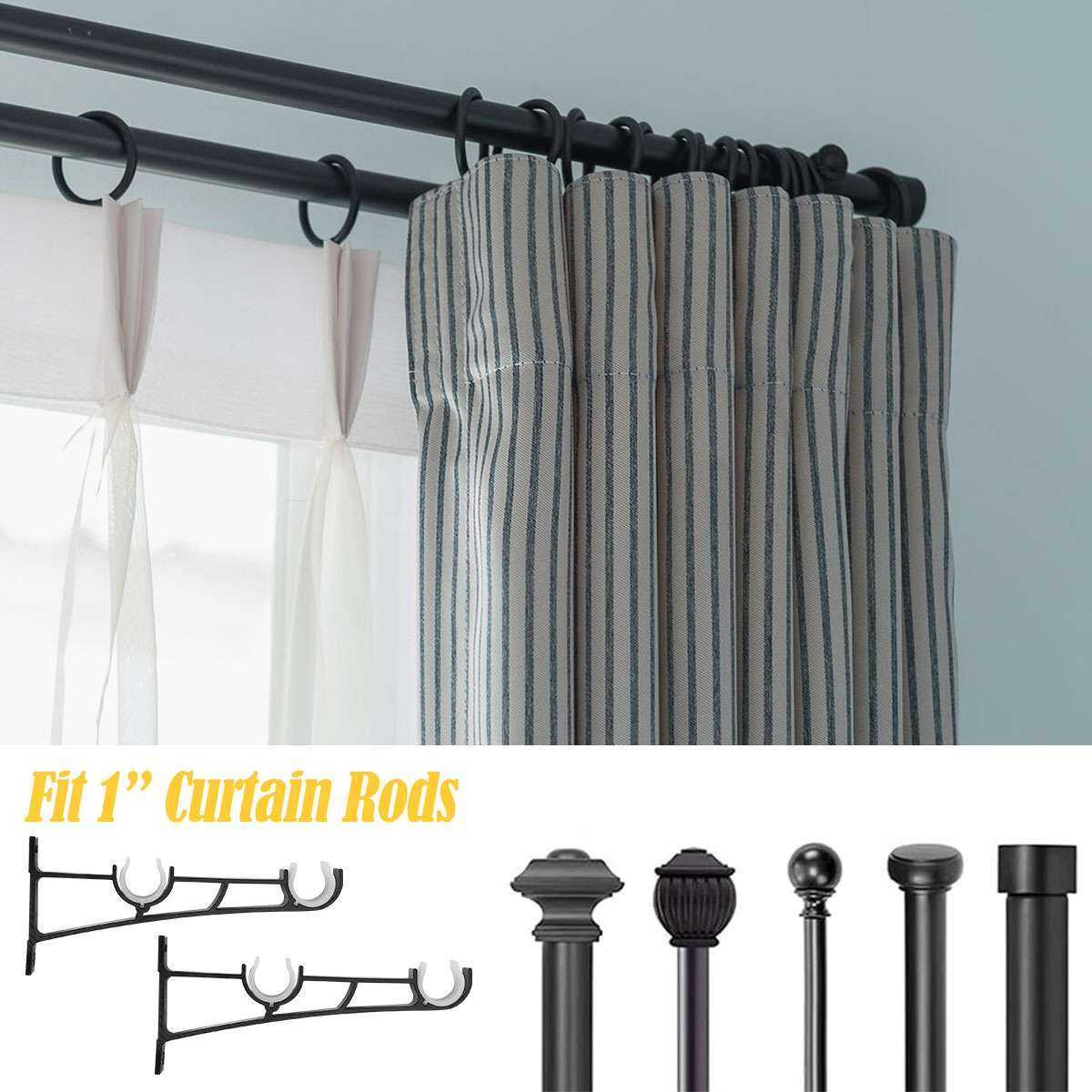 2 PCS Aluminum Alloy Double Curtain Rod Brackets Window Wall Holders for Drapery