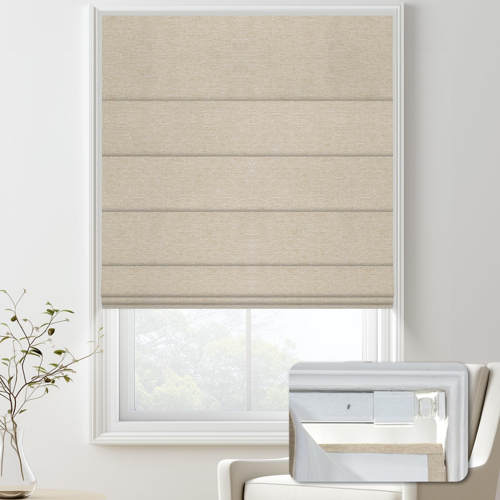Doing-X 30″x64″ Blackout Roman Shade Oatmeal Grey