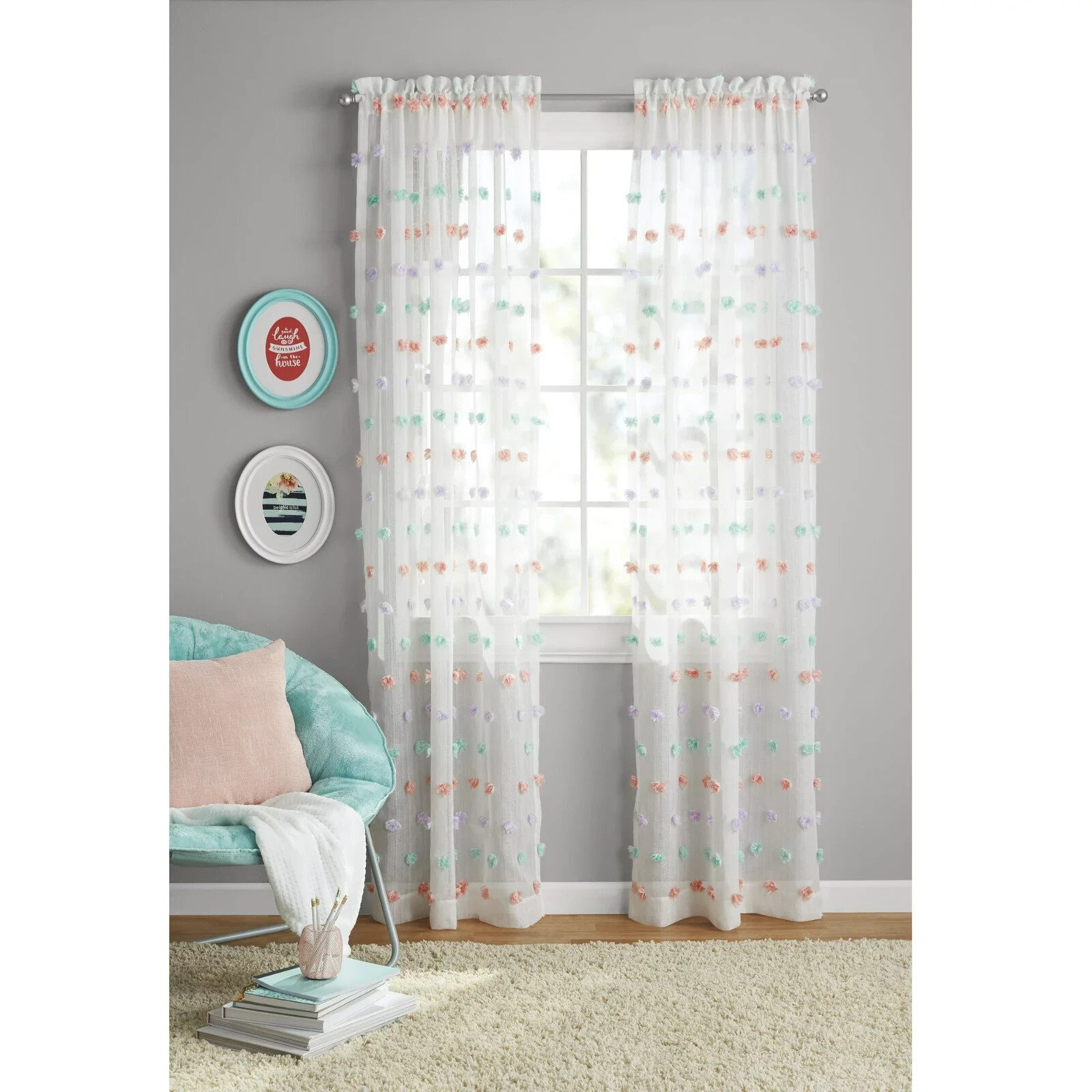 YOUR ZONE POM POMS CURTAIN PANELS 38″W x 95″L
