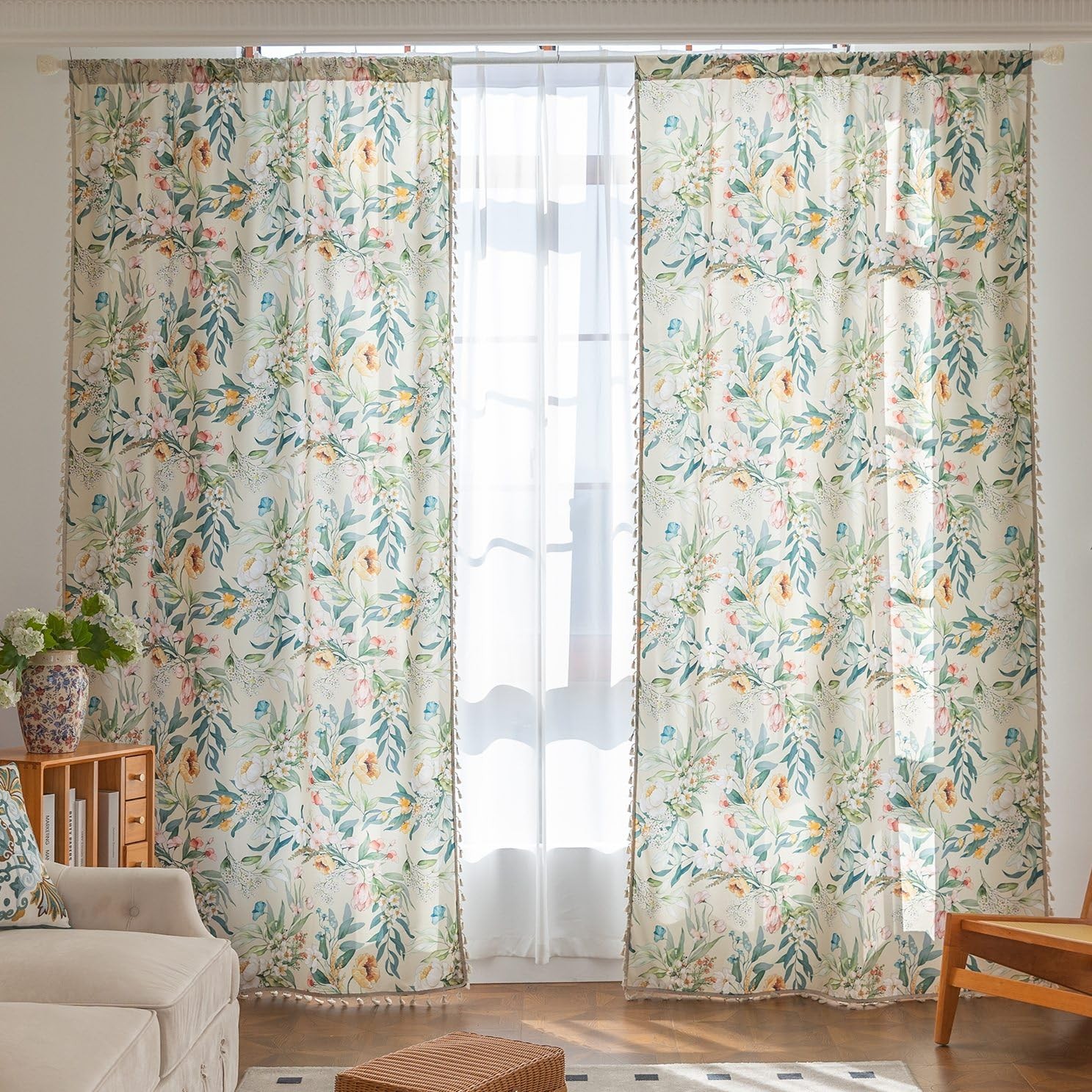 2 Panel 96″L Boho Floral Curtains Country Farmhouse Light Filtering ERBNARYX