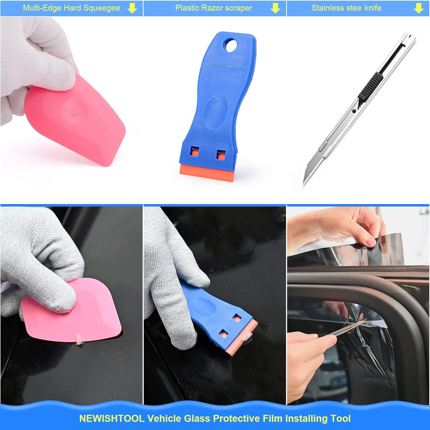 NEWISHTOOL Window Film Application Kit Car Tint Installation Tools with Spray Bo