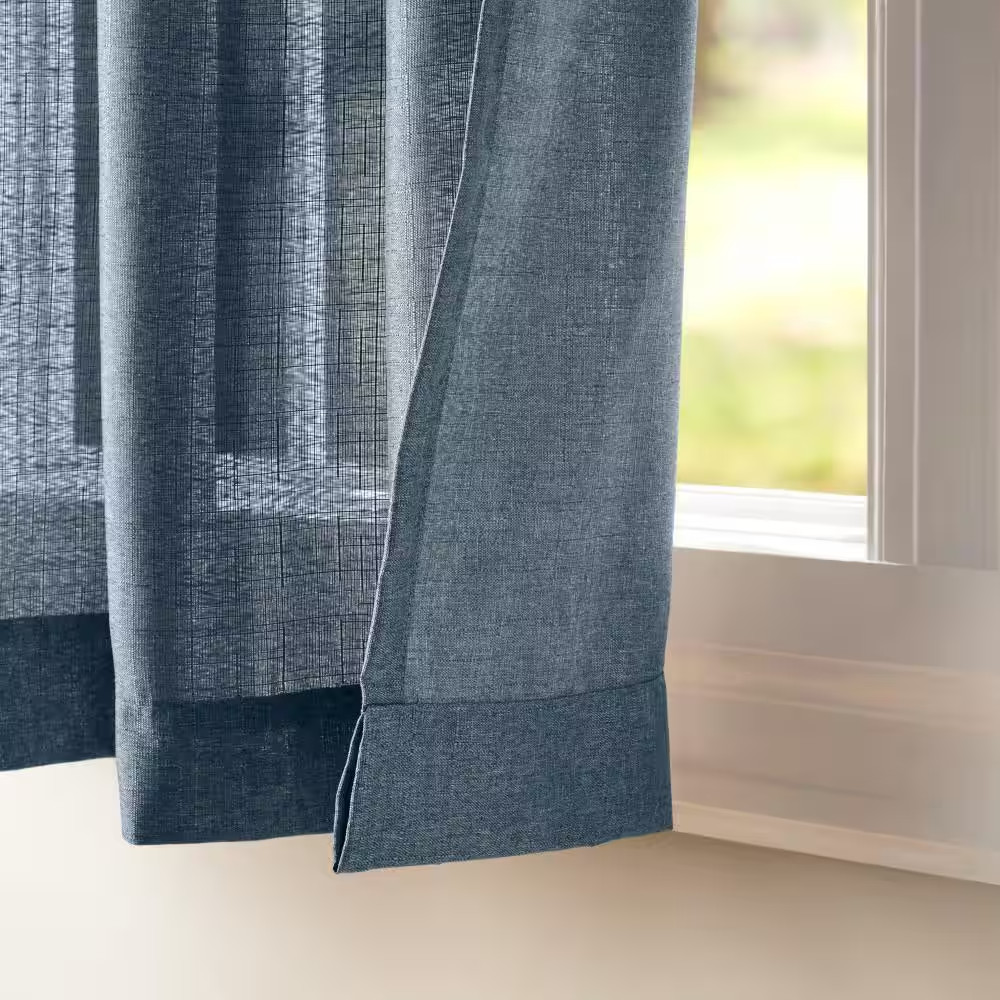 Loha Blue Solid Light Filtering Grommet Top Curtain, 54 In. W X 96 In. L (Set of