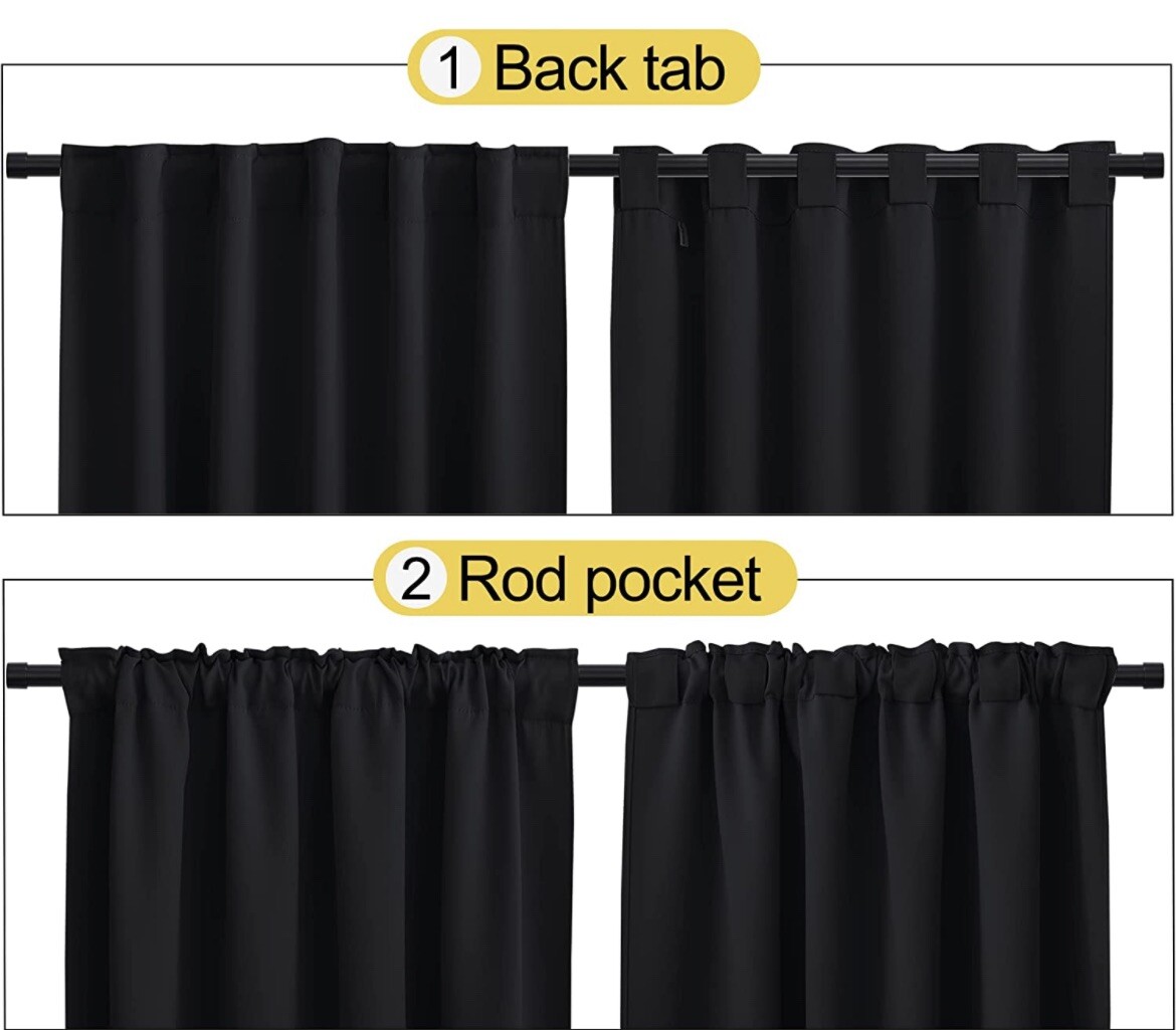 NICETOWN Window Curtains/Drapes With Back Tab/Rod Pockets, Black (W52”*L63”)