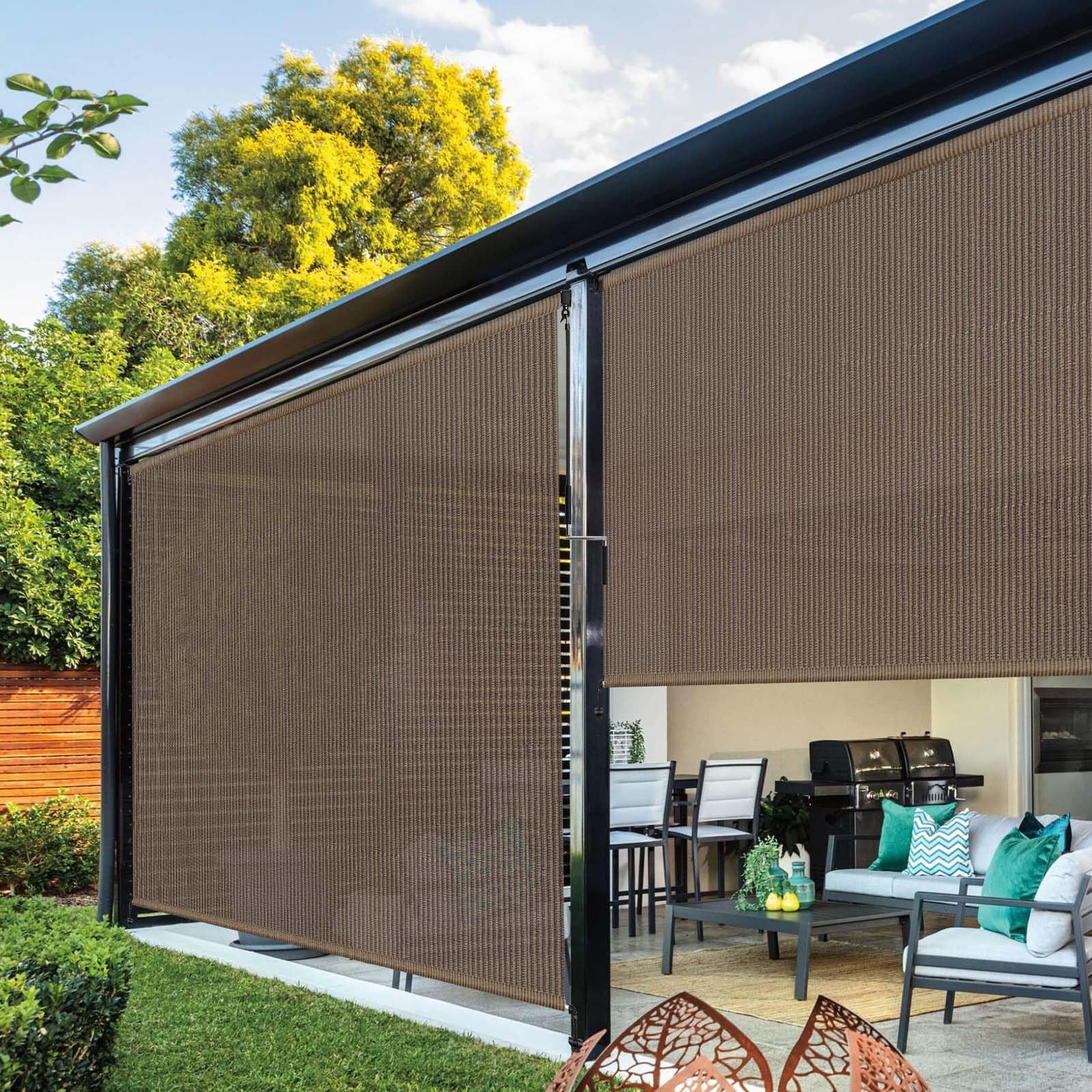 Fade-Resistant Cordless Patio Roller Shades for UV Sun Block & Privacy 6’x8′